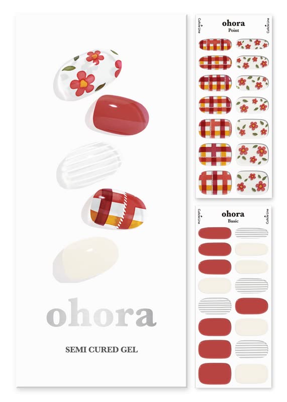 ohora – Tiras de uñas de gel semicurado, larga duración, fácil de aplicar y quitar, con 2 toallitas húmedas para preparación, lima y palito (modelo