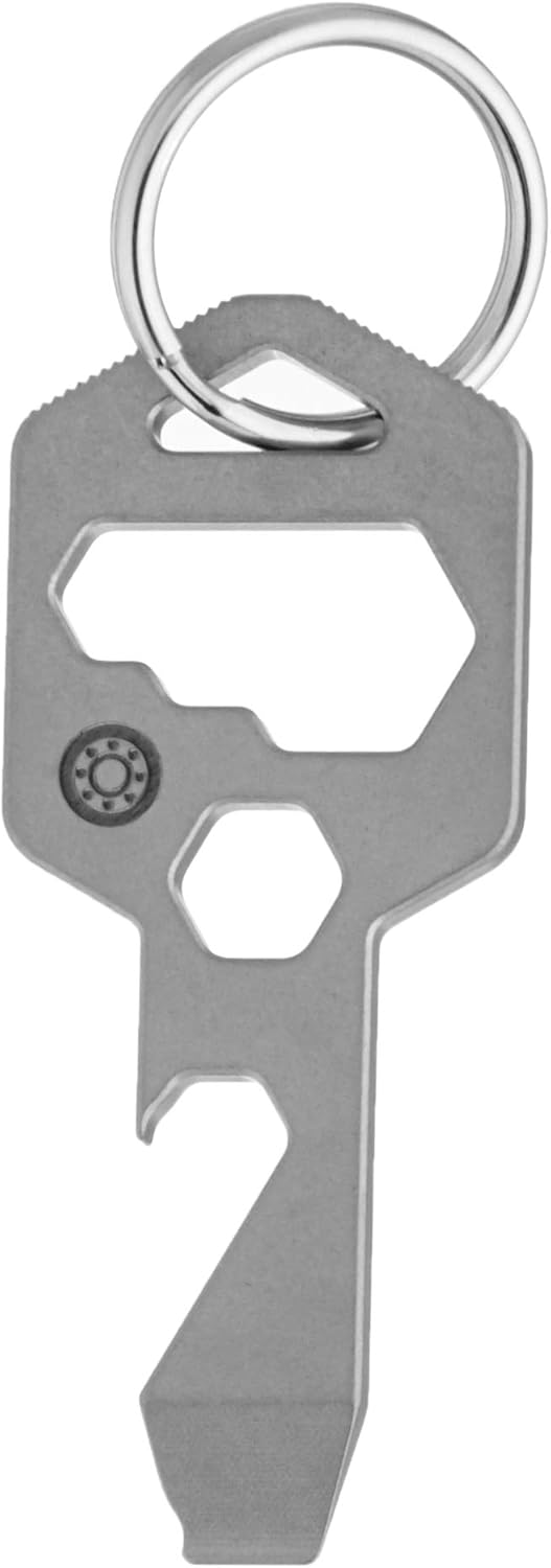 CLOSS – Llavero multiherramienta de titanio 8 en 1, abridor de botellas, destornillador y llave (plateado)