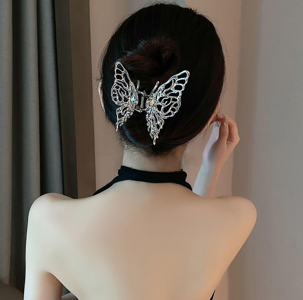 Pinzas para el cabello de mariposa para mujer, 2 piezas grandes, antideslizantes, fuertes, de metal, con diseño de mariposa, lindas pinzas para el