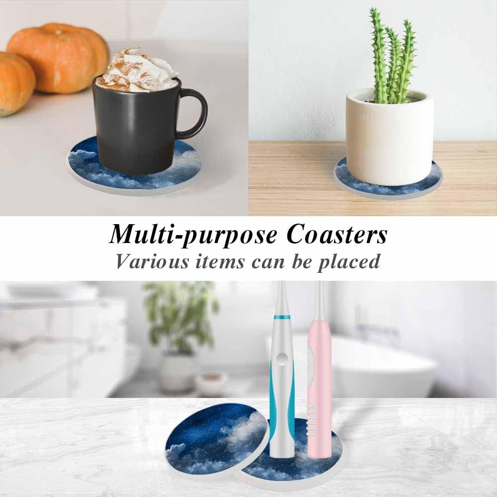 oFloral Juego de 2 posavasos azules estrellados para bebidas absorbentes con estrellas brillantes y naturales, regalos de inauguración de casa,