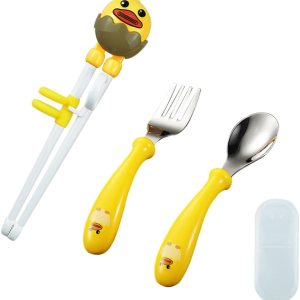 Juego de palillos para niños, juego de palillos de entrenamiento para niños y principiantes, juego de palillos de pato amarillo, cuchara, tenedor y Juego de palillos para niños, juego de palillos de entrenamiento para niños y principiantes, juego de palillos de pato amarillo, cuchara, tenedor y
