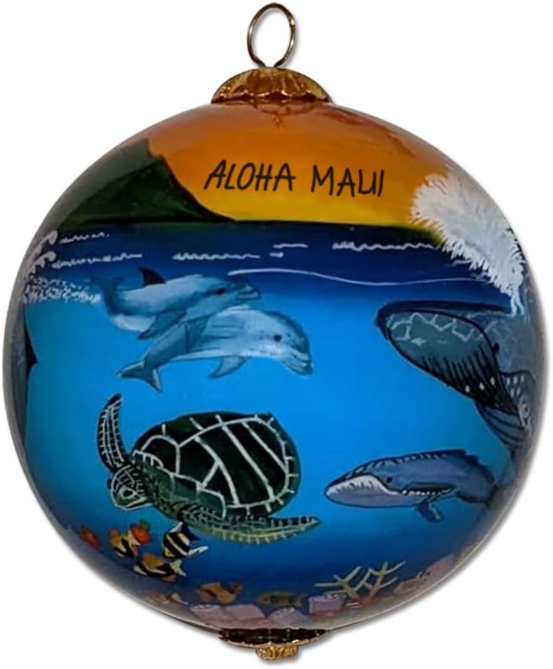 Adorno coleccionable de ballenas jorobadas hawaianas Maui vidrio pintado a mano con caja de regalo HWM