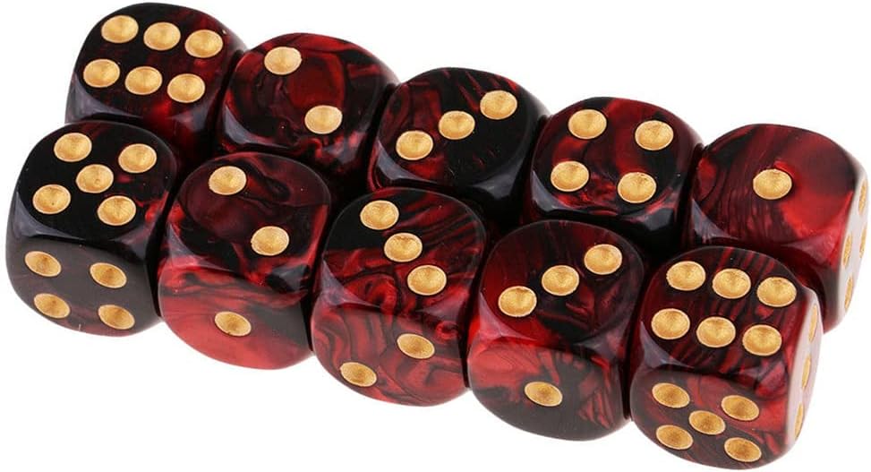 10 dados poliédricos D6 de 0.632 pulgadas de acrílico para juegos de mesa RPG MTG DND (rojo negro)