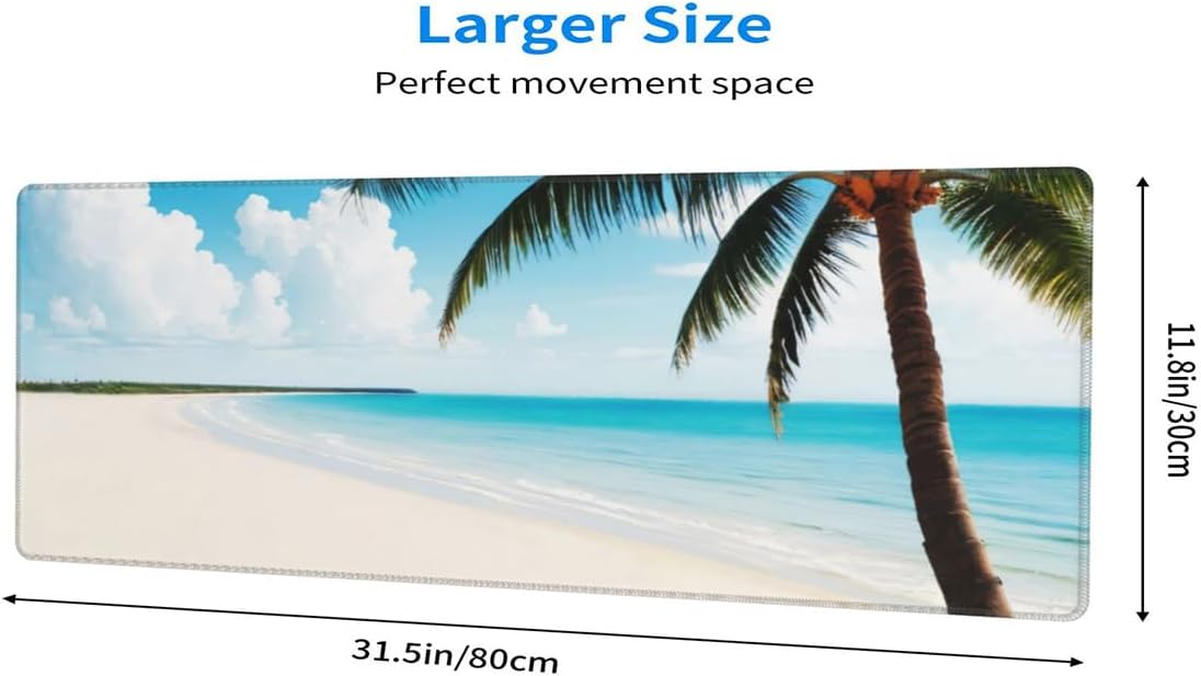 Alfombrilla de mouse grande para juegos, alfombrilla de escritorio, palmera de playa y océano, alfombrilla antideslizante extendida para teclado de