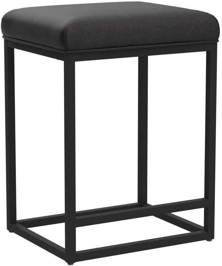 BELLEZE Juego de 2 taburetes de bar sin espalda de 24 pulgadas, taburetes de bar de altura de mostrador, modernos taburetes tapizados de piel