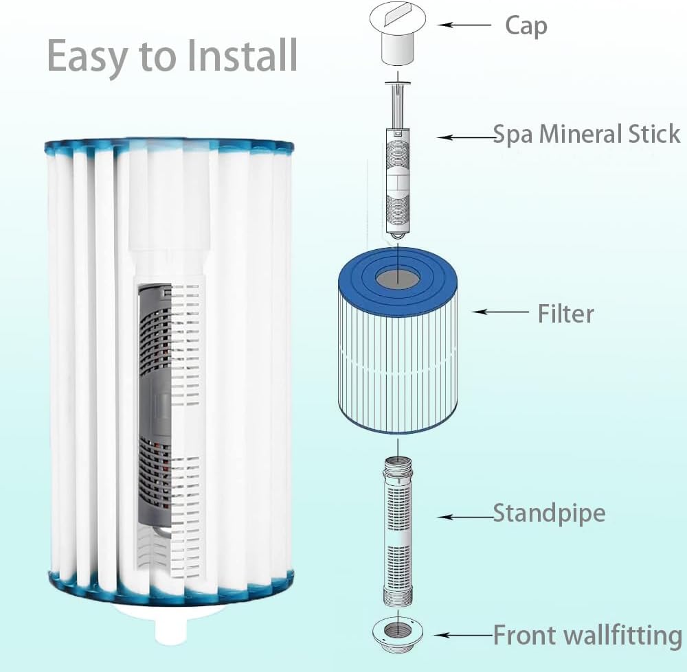 Palo mineral de spa, filtro Ag+, cartucho de iones plateados con 4 meses de vida útil universal para bañera de hidromasaje, mantiene el agua limpia