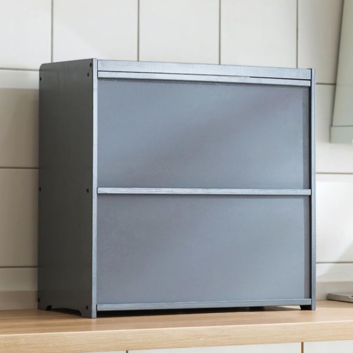 Gdrasuya10 Estante de almacenamiento de despensa de cocina de bambú, armario de almacenamiento de despensa de 2 niveles con puertas, estante de