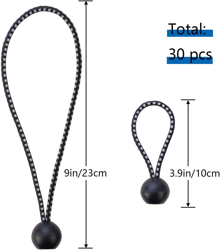 30 cuerdas elásticas con bolas de seguridad, cuerdas elásticas de lona resistente, cuerda de amarre con cuerda elástica, cierre de cuerda para