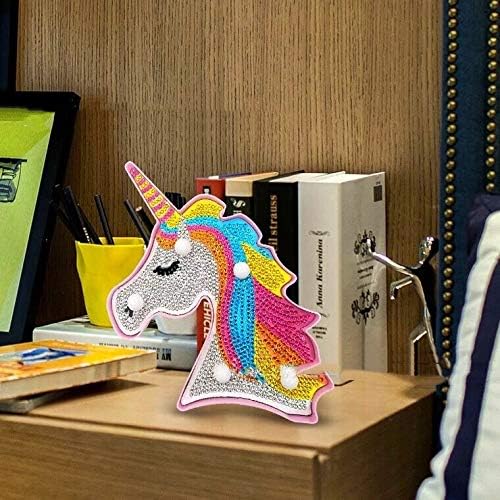 YOBEYI Pintura de diamante unicornio con luces LED, bricolaje con forma especial, taladro completo, cristal de dibujo, lámpara de noche para