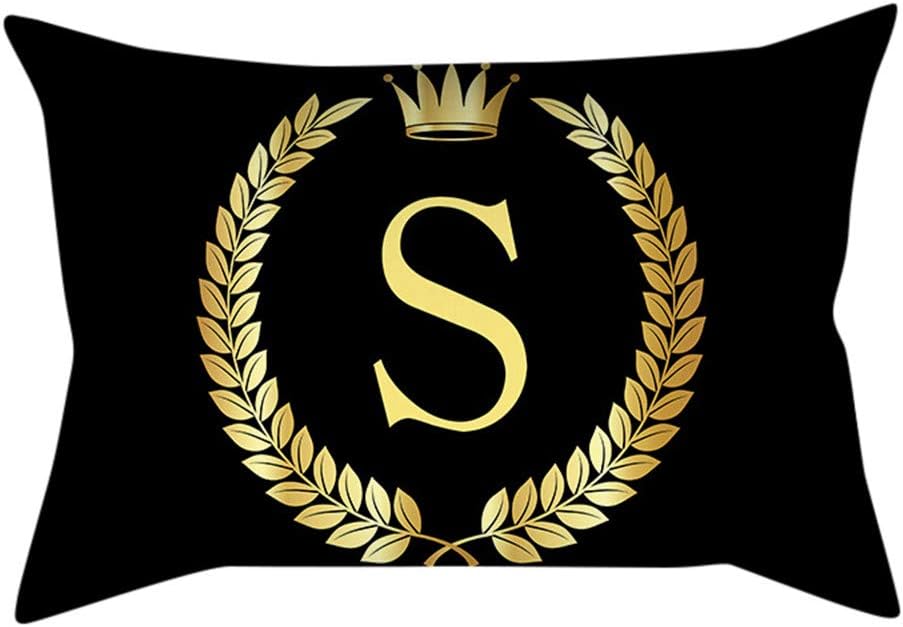 Fundas de almohada navideñas de 12 x 20 pulgadas, con letras del alfabeto S, color negro y dorado, decoración del hogar para sofá al aire libre,