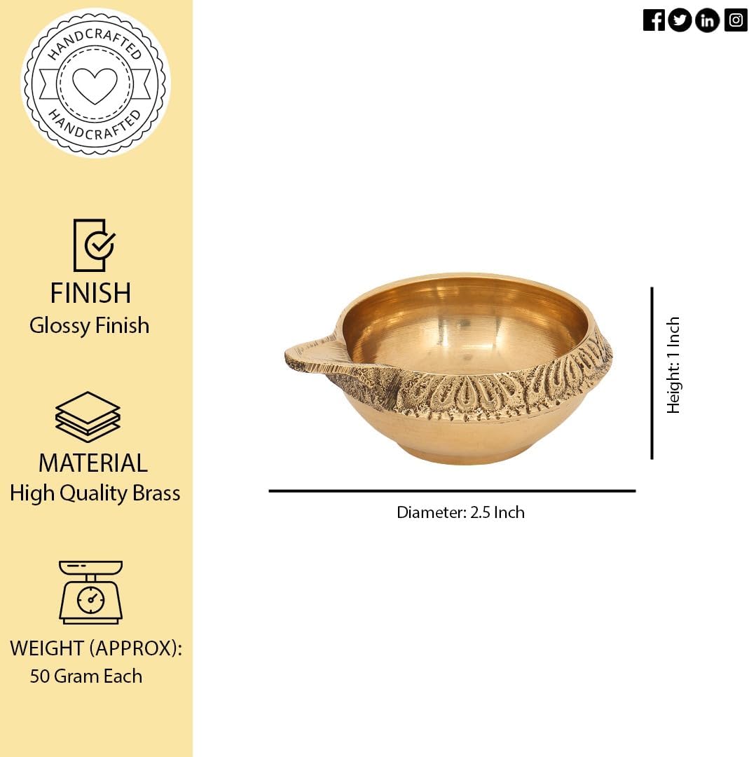 Hashcart Diya Kuber Diya – Lámpara de aceite de Puja india hecha a mano, diseño grabado, Diya para Diwali Pooja de 2.5 pulgadas (juego de 12)