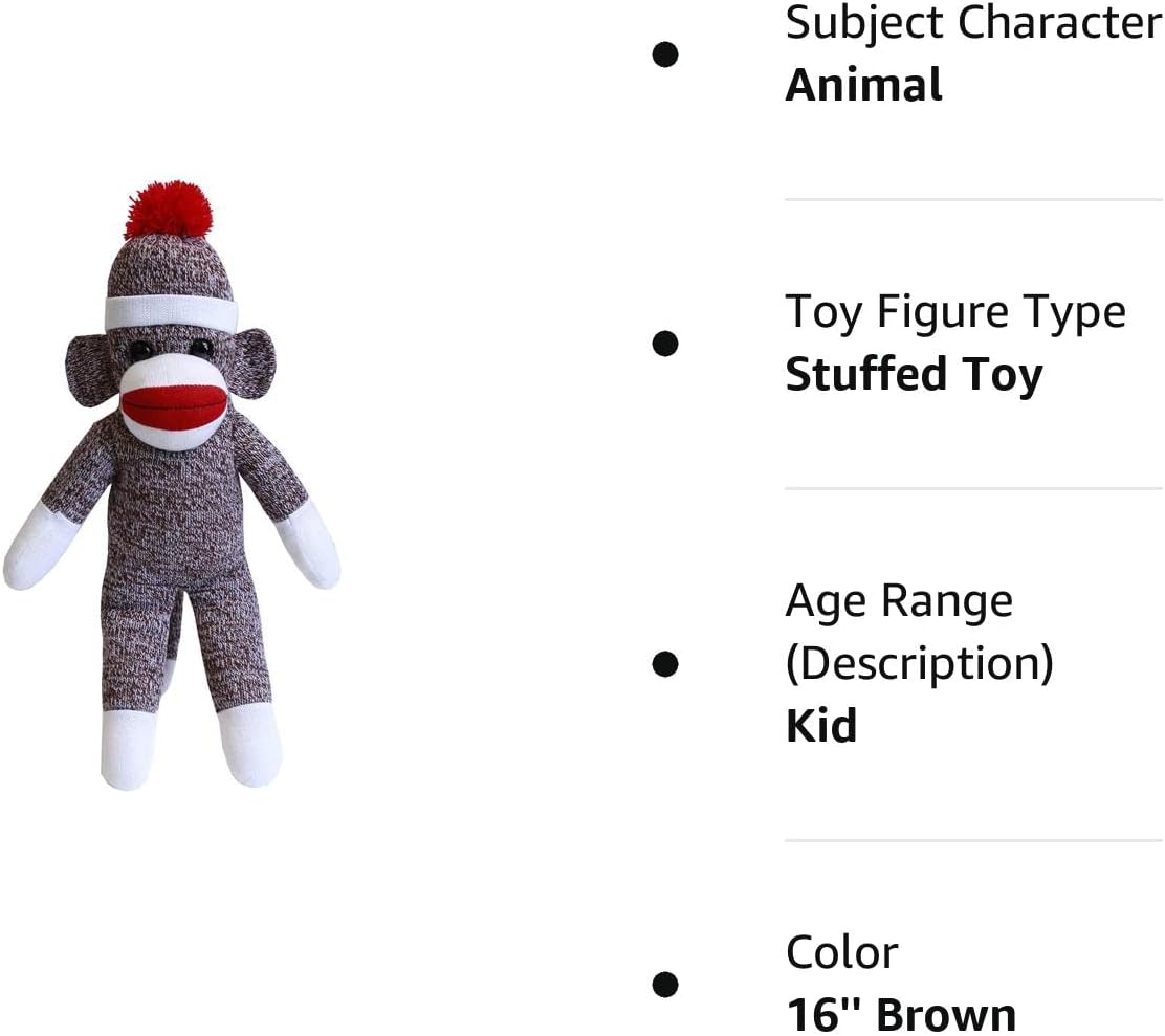 Plushland Adorable mono calcetín, el original juguete de peluche tradicional tejido a mano, regalo para niños, bebés, adolescentes, niñas y niños,