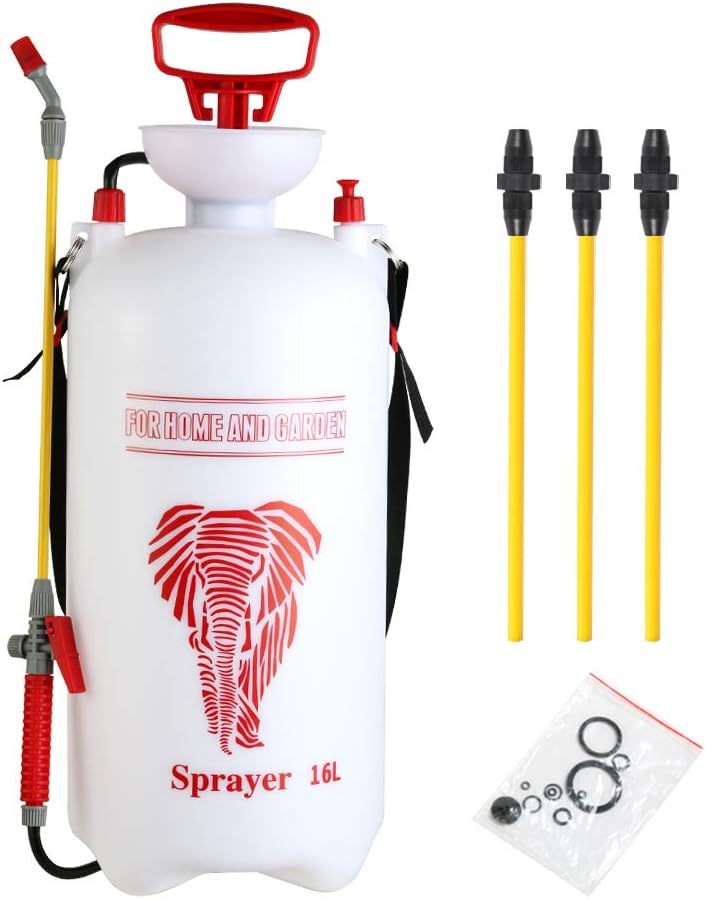 CLICIC Pulverizador portátil de 4 galones (16L) para césped y jardín con cuatro postes de pulverización con un total de 52 pulgadas de longitud