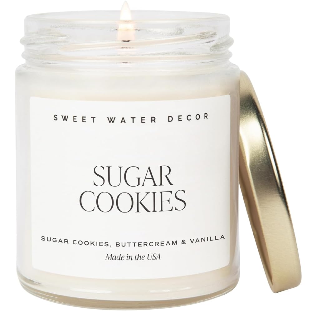 Sweet Water Decor Sugar Cookies Candle  Sugar Cookies, Vanilla, and Buttercream Scents  Christmas Candles and Decor for Home  9oz. Clear Jar Soy