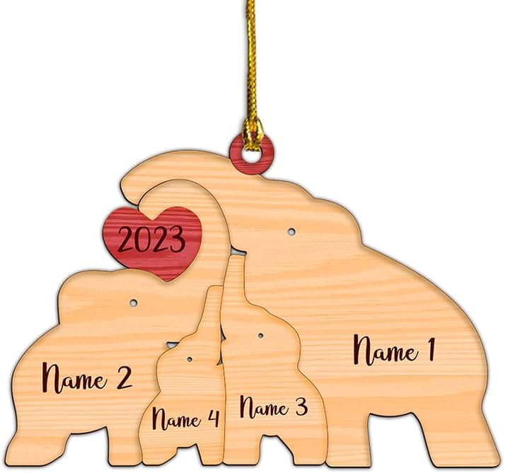 Adorno familiar personalizado, adorno de rompecabezas de familia de elefantes, adorno para árbol de Navidad con nombres de familia, adorno con