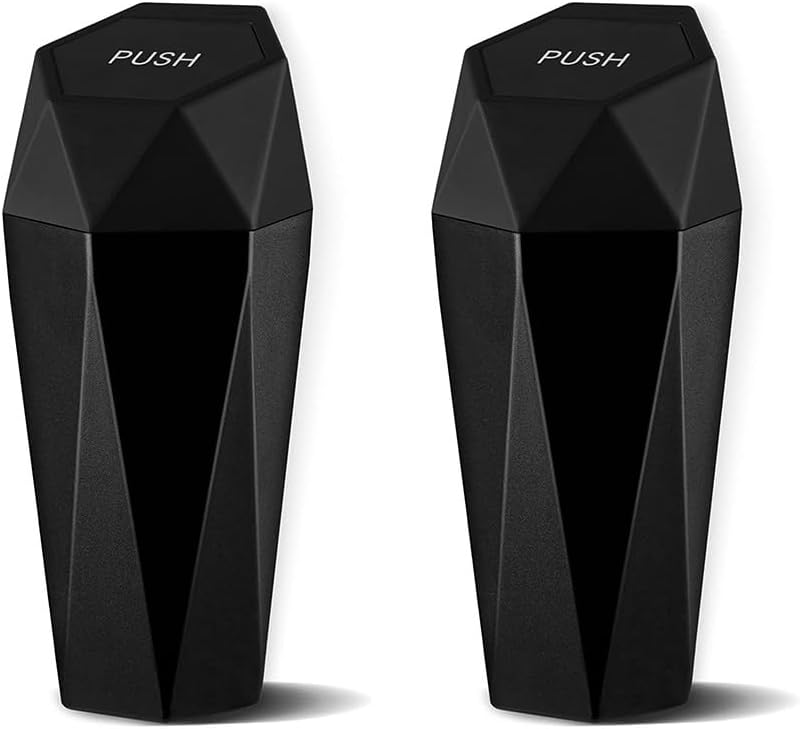2 botes de basura para automóvil con tapa, mini cubo de basura portátil para automóvil, diseño de diamante, a prueba de fugas, accesorios para el