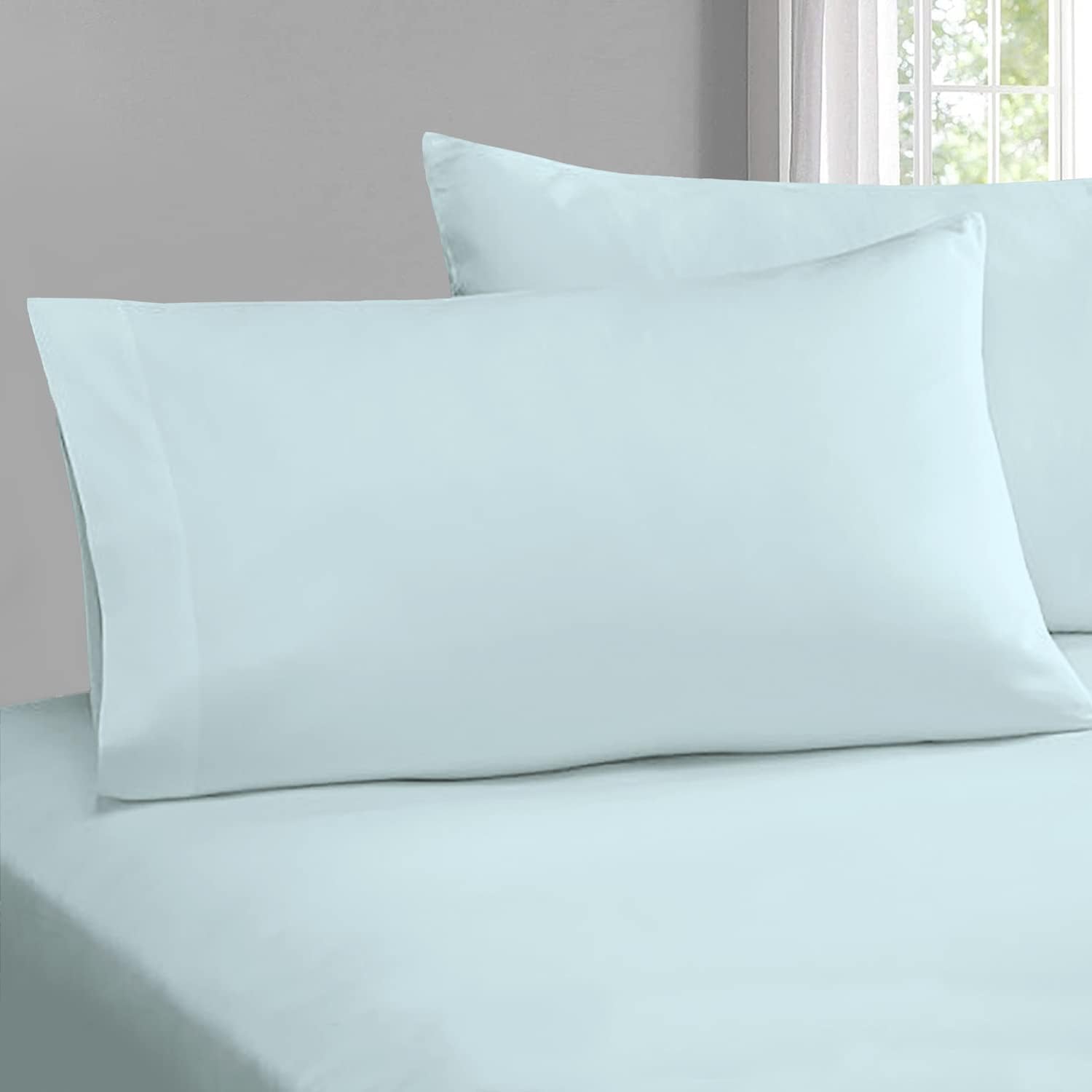 Pizuna Funda de almohada de algodón tamaño Queen, color azul bebé, 400 hilos, 100% algodón peinado de fibra larga, fundas de almohada refrescantes