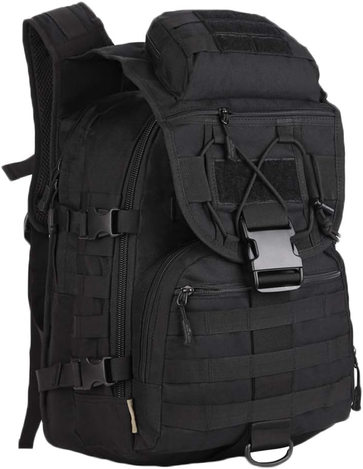 UNISTRENGH 40L táctico militar Molle mochila agua y abrasión resistente al aire libre caza trekking bolsa, Negro -, Mochilas Daypack