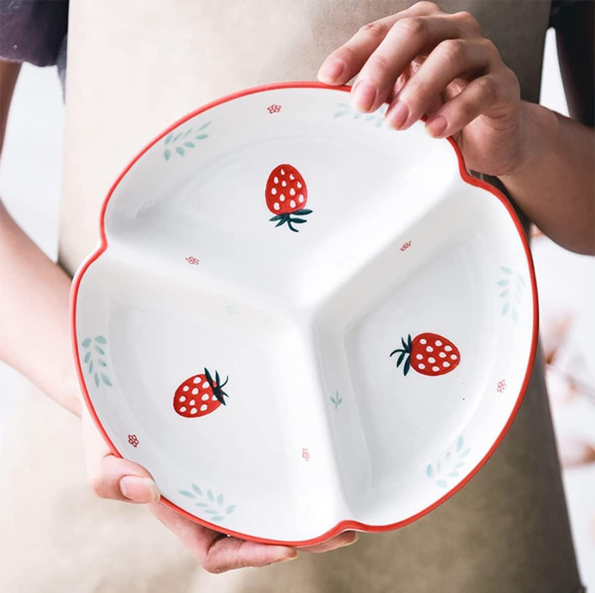Plato de cerámica para control de porciones, platos divididos para platos de postre, platos llanos para aperitivos, plato de ensalada, bandejas para