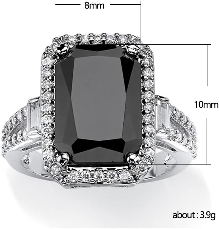 DOCCESTU Anillo de plata de ley 925 brillante con diamantes de corte cuadrado, ónix negro y diamante de circonita cúbica, anillo de compromiso hecho