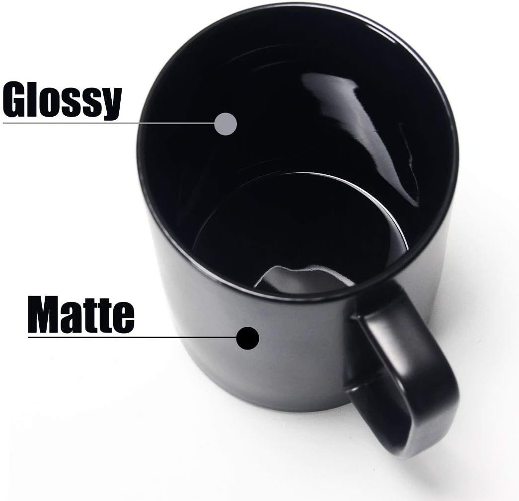 M052 – Taza de café con textura mate de 14 onzas, taza de cerámica novedosa para café con leche y capuchino, cacao caliente, color negro