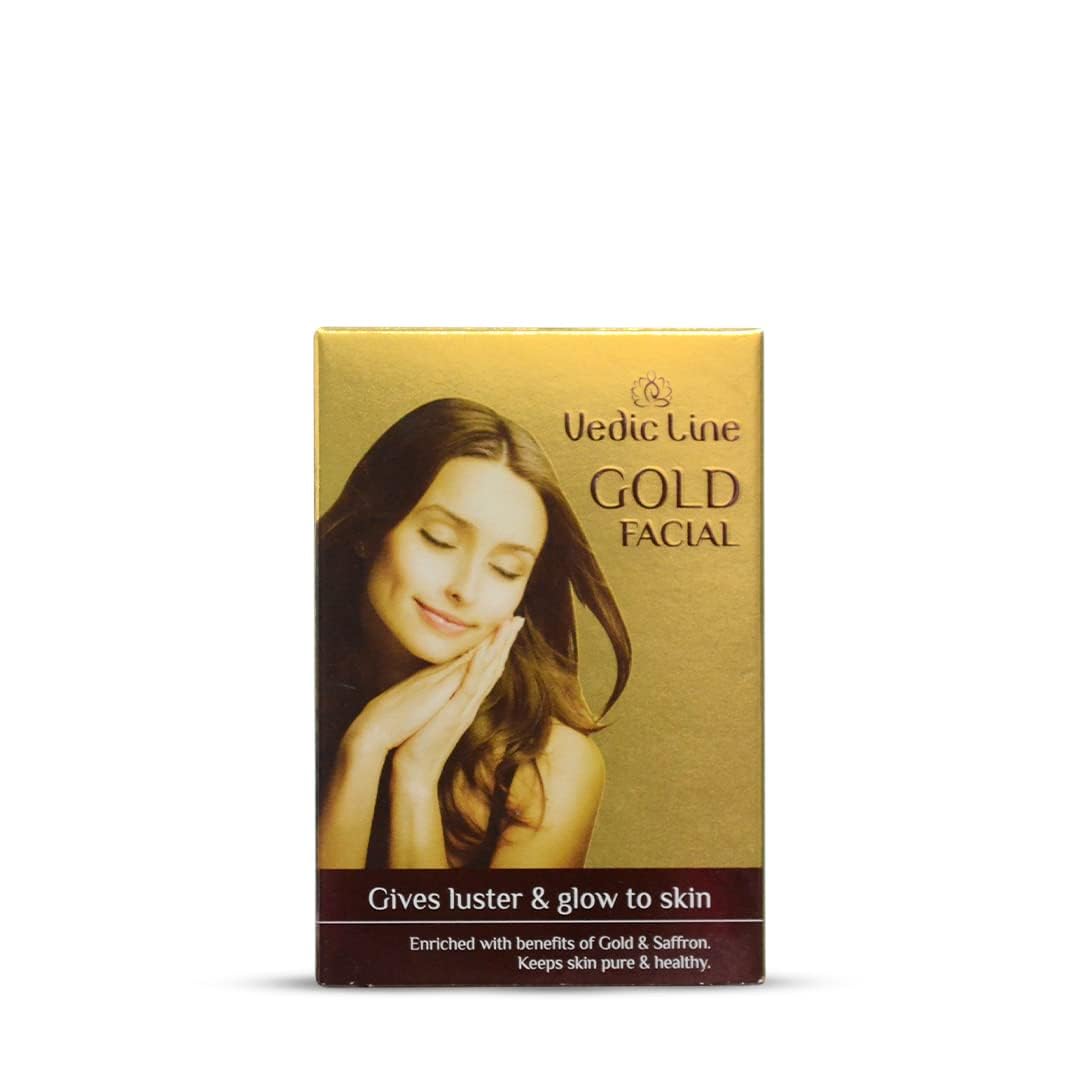 Vedicline Gold Kit facial hermoso dorado brillante piel iluminadora con ingredientes de azafrán, almendras y sándalo (limpiador, exfoliante, crema,