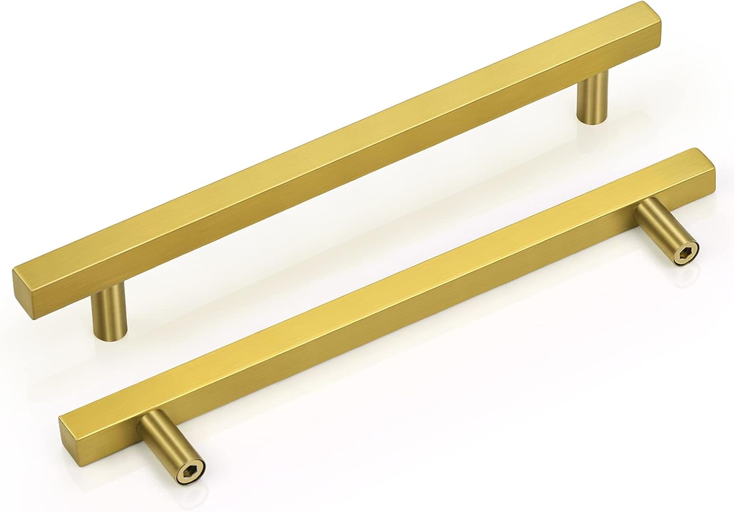 Perillas en forma de T cuadradas, latón, dorado cepillado para cajones, gabinetes, puertas de estantes, Dorado