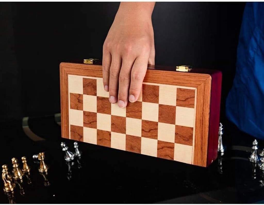 PZFC Juego de ajedrez grande de metal plegable portátil de madera para niños y adultos principiantes juego de mesa, regalos de alta gama
