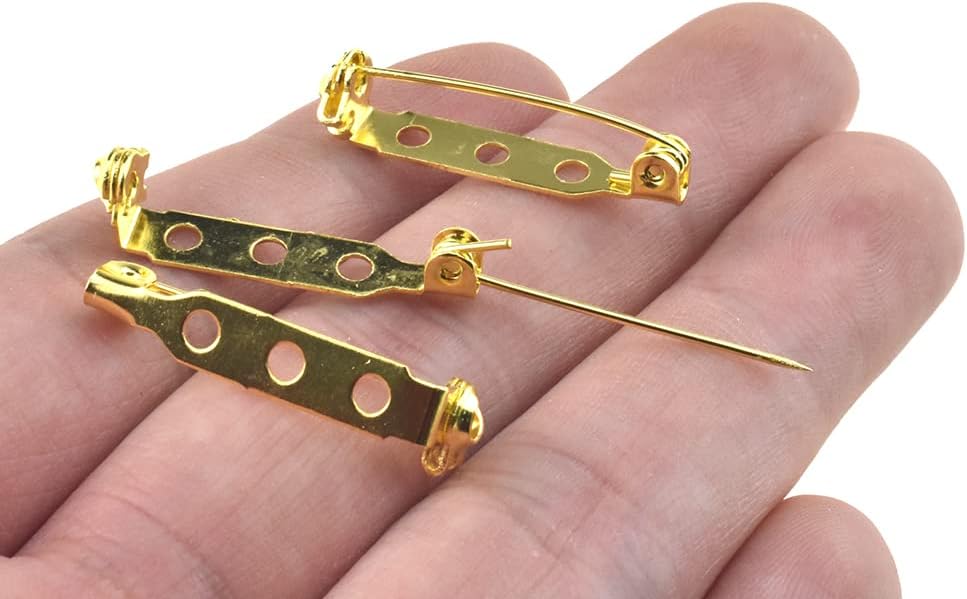 Broche dorado de 0.98 pulgadas de longitud, con barra trasera, cierre de seguridad para manualidades, etiquetas de nombre de juguete, ramilletes,