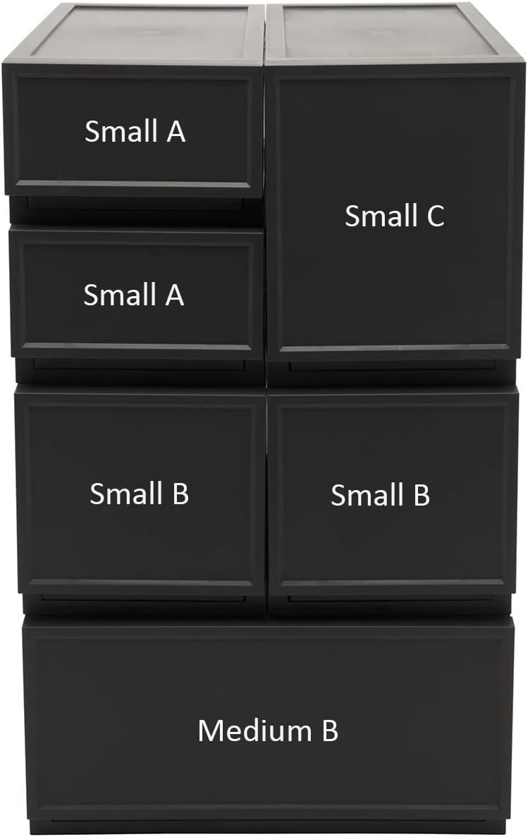ASTAGE  Cajón de almacenamiento, cajón modular apilable, almacenamiento de plástico, bloque de cajones  Negro pequeño A
