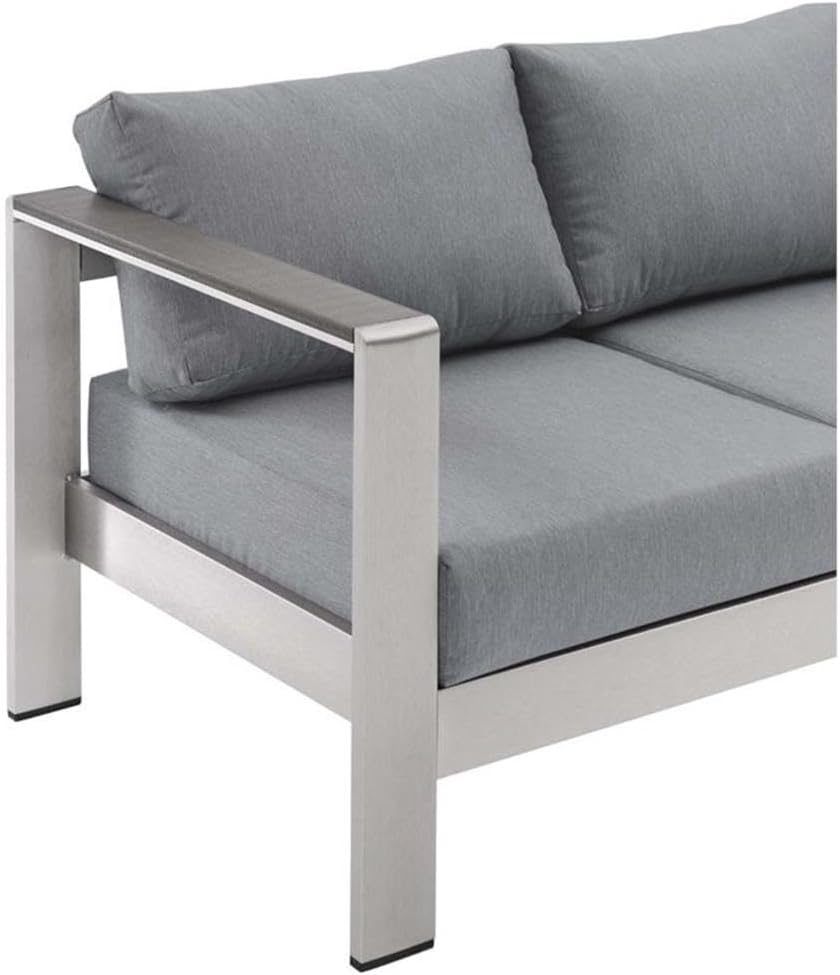 Modway Sofá de aluminio y tela para patio al aire libre Shore en platagris
