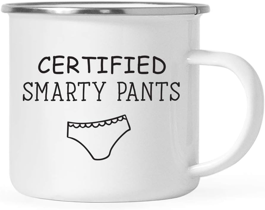 Andaz Press Funny Graduation 11oz. Stainless Steel Campfire Coffee Mug Gag Gift, Certified Smarty Pants, 1-Pack, Enamel Camp Funny Witty Present