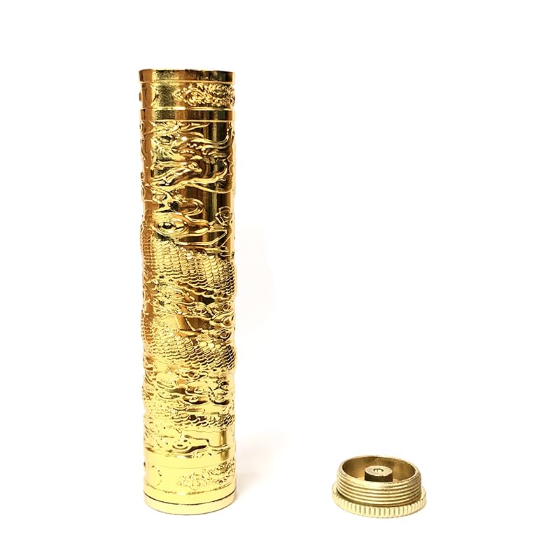 Estuche de cigarrillos de metal retro con diseño de dragón en relieve, estuche portátil hermético para cigarrillos impermeable (dragón dorado)