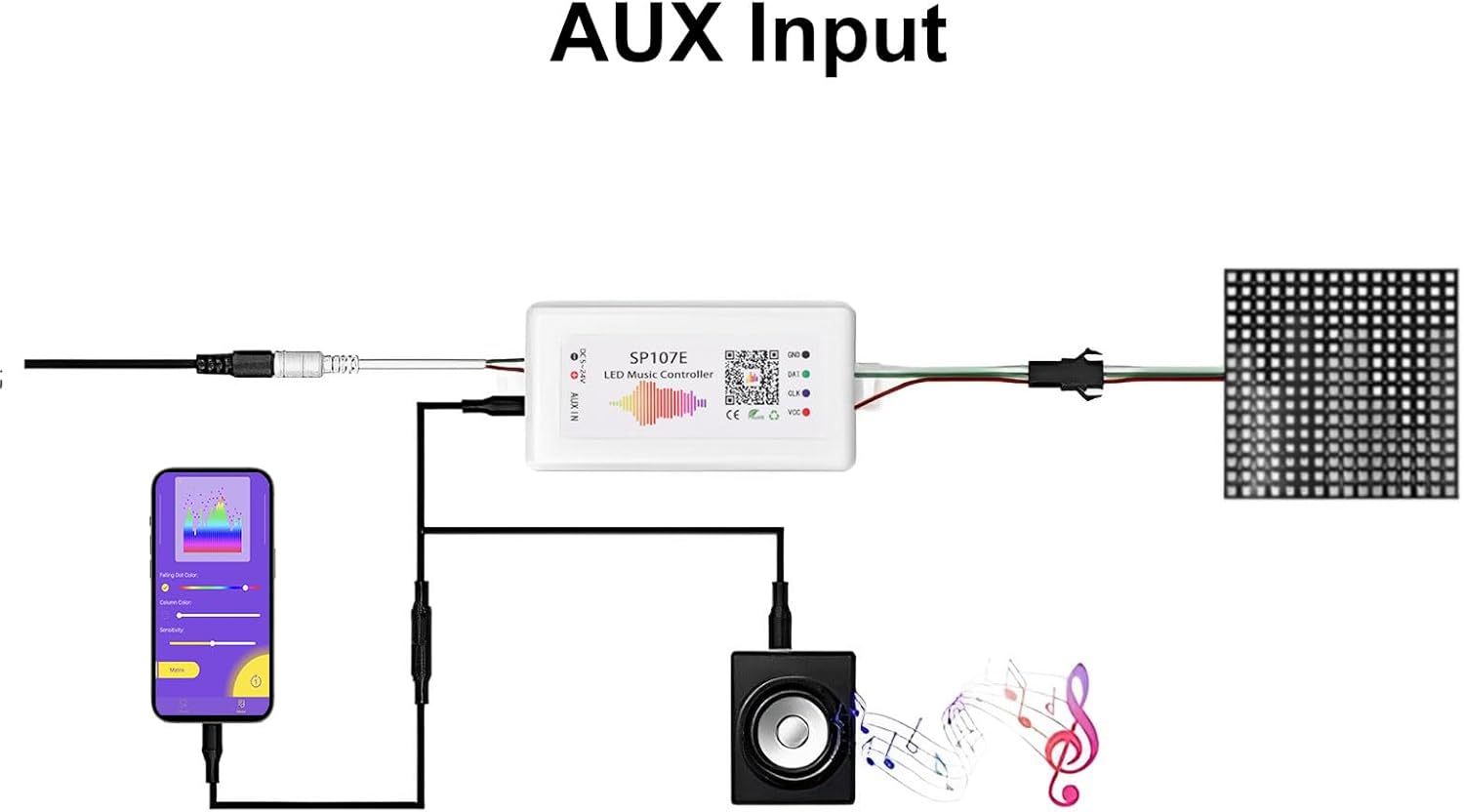 SP107E Controlador de luz LED de píxeles direccionables DC 5V-24V con música móvil BT para WS2812B, WS2801, WS2813 compatible con varios chips LED