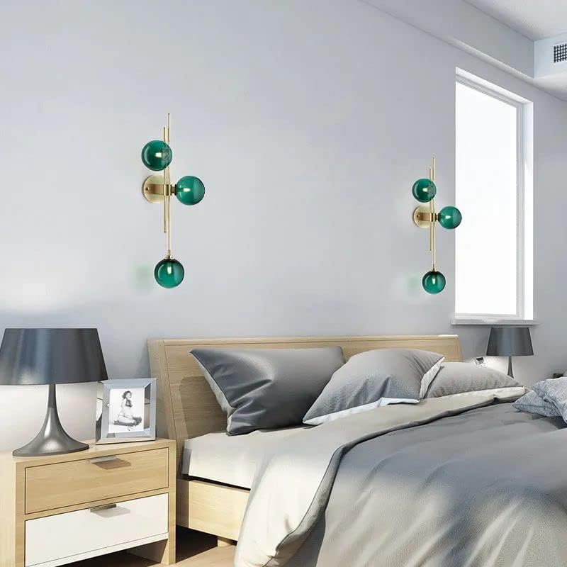 Mid-Century – Lámpara de pared decorativa moderna de 3 luces con forma de globo de cristal transparente para interiores (verde)