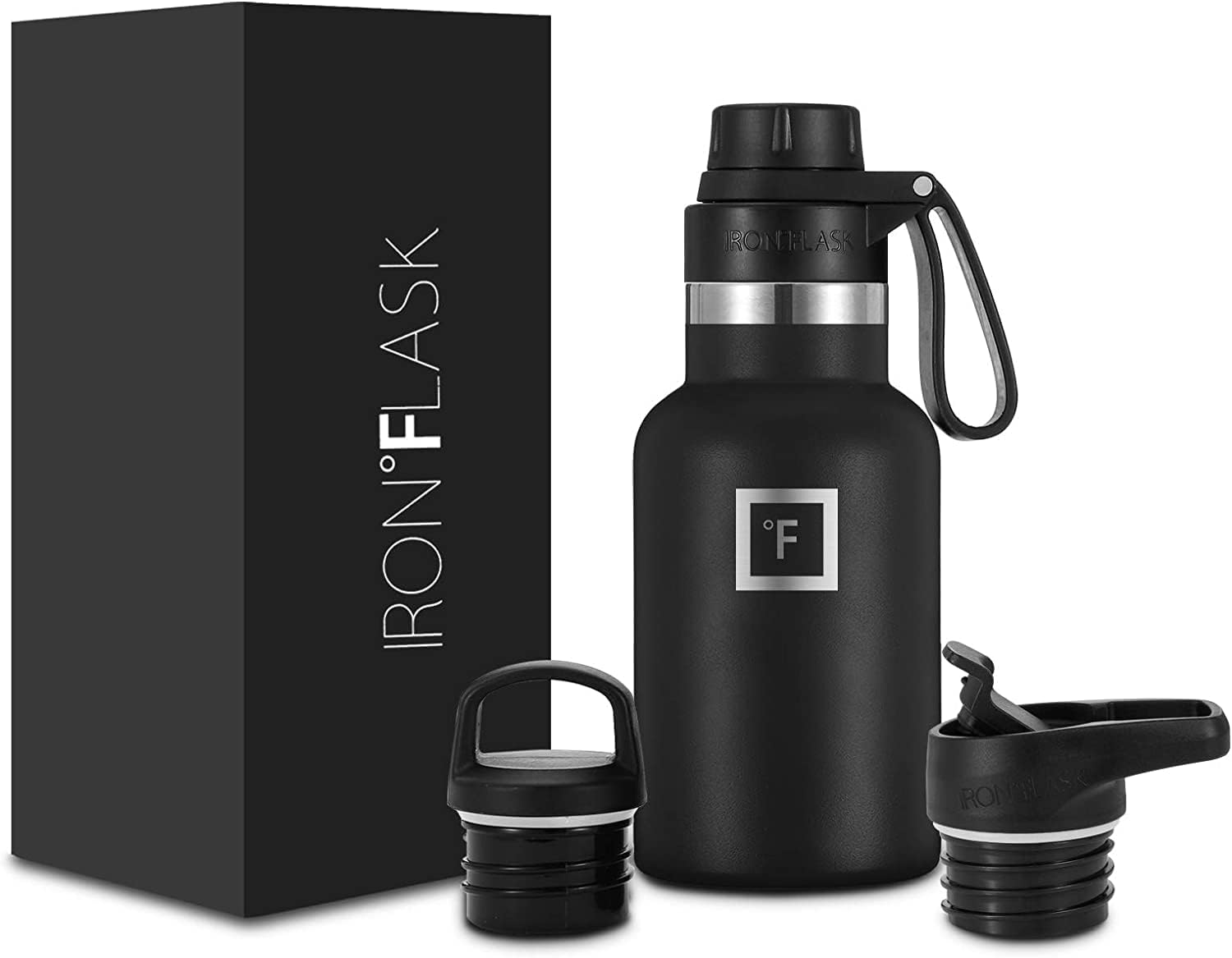 IRON FLASK – Botella de agua deportiva de 12 onzas, 16, 20, 24, 32, y 64 onzas, 3 tapas (tapa de boquilla), acero inoxidable aislado al vacío, frío,