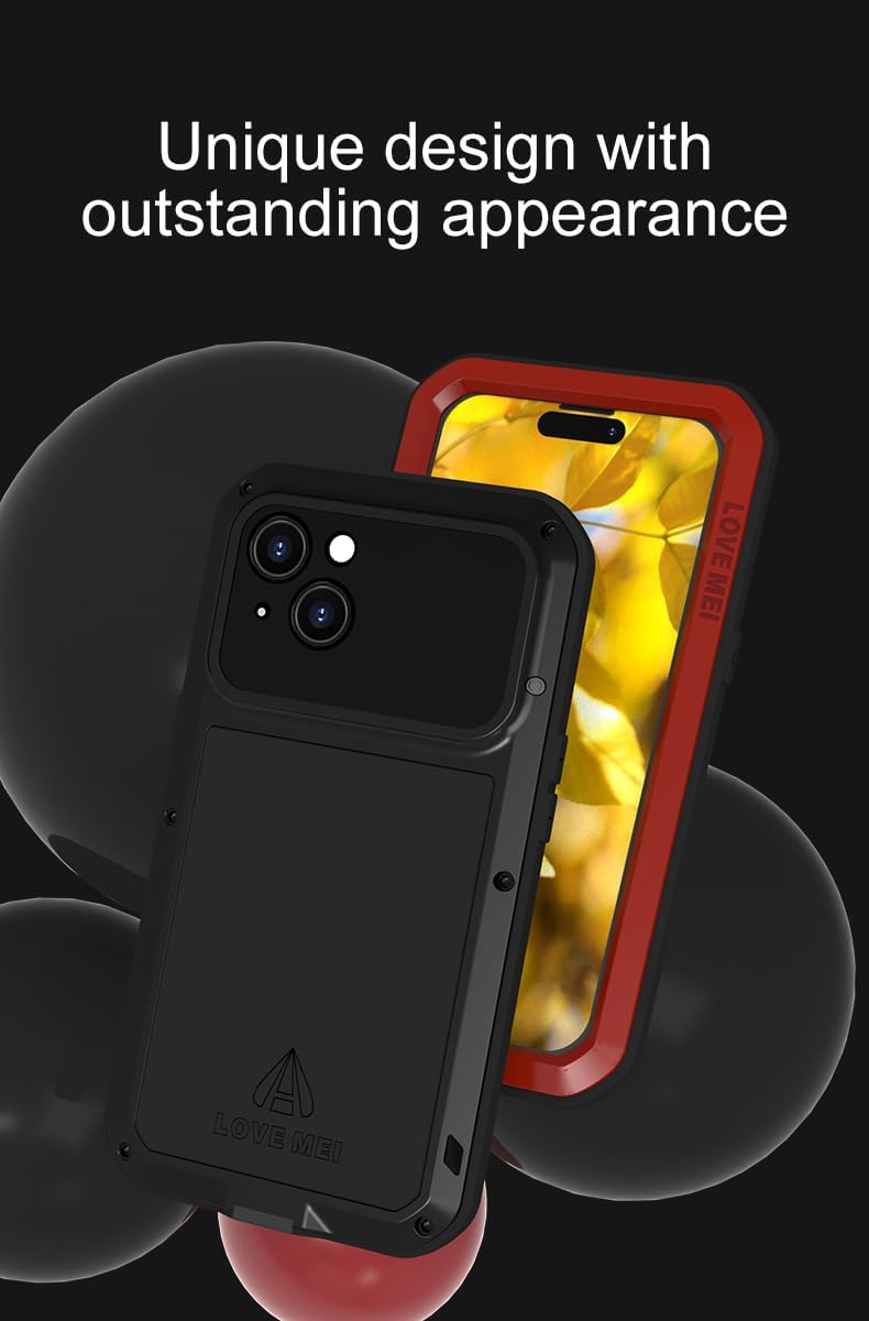LOVE MEI Funda para iPhone 15, deportes al aire libre, resistente al agua, militar, resistente, a prueba de golpes, polvo y suciedad, aluminio