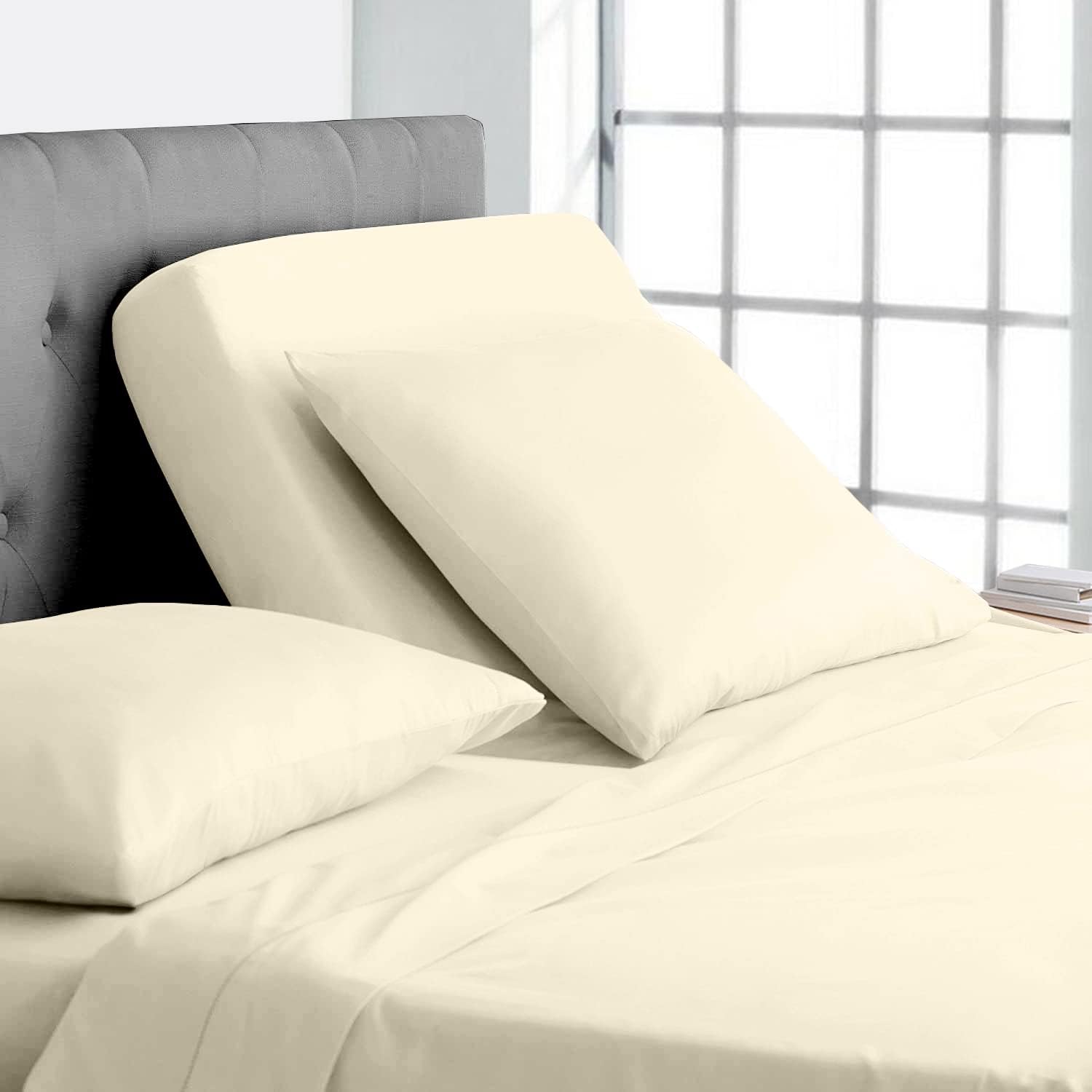 Online Bedding Linen Flex Top – Cama King de algodón egipcio de 800 hilos, sábanas divididas de 18 pulgadas de profundidad para dormir numéricos (4
