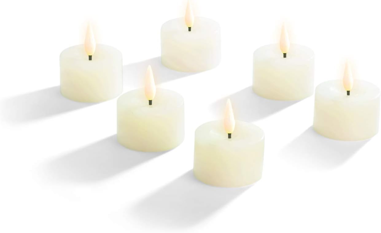 LampLust Velas de té sin llama con control remoto, 6 unidades, cera de marfil, llama parpadeante realista LED, funciona con pilas, control remoto y