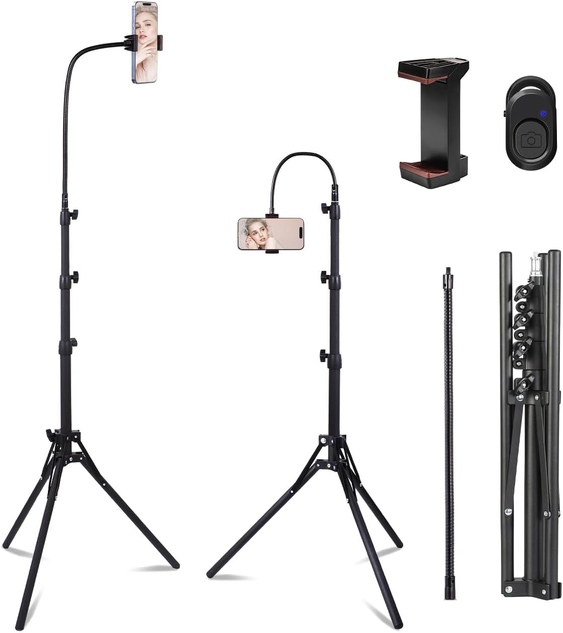 Lusweimi – Soporte de trípode para teléfono celular, de 81 pulgadas de alto, trípode de cuello de cisne ajustable de 360 con soporte para teléfono,