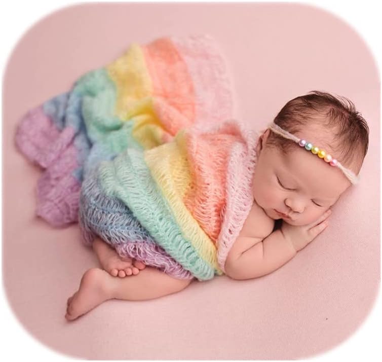 Coberllus Accesorios de fotografía para bebé recién nacido, manta de mohair para niño y niña, arco iris, larga ondulación, para sesión de fotos