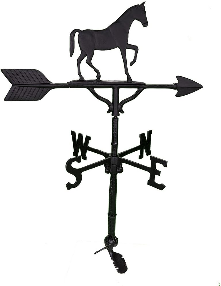 Montague Metal Products Veleta de 32 pulgadas con adorno de caballo negro satinado