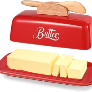 Mantequillera con tapa y cuchillo de cerámica para contador humanizado con mango de cuchillo, perfecto para mantequilla de la costa este oeste, Mantequillera con tapa y cuchillo de cerámica para contador humanizado con mango de cuchillo, perfecto para mantequilla de la costa este oeste,