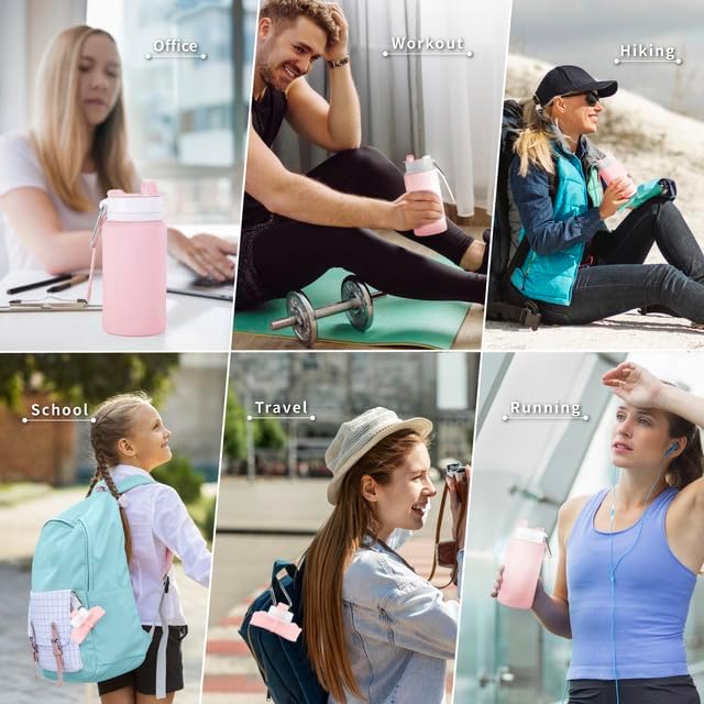 Botella de agua plegable con boquilla y mosquetón, silicona sin BPA y a prueba de fugas, perfecta para viajes, fitness, gimnasio, deportes,