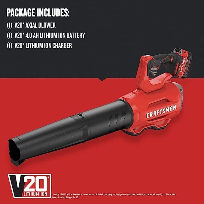 CRAFTSMAN Soplador de hojas inalámbrico de 20 V MAX, batería y cargador incluidos (CMCBL720M1) Rojo
