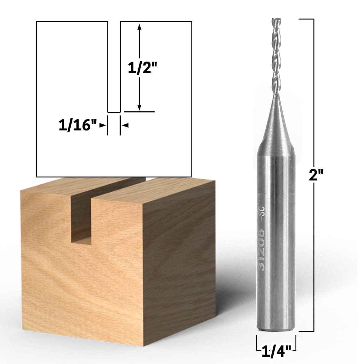 Yonico Fresa de extremo CNC de carburo sólido espiral de 2 flautas de fresado de fresado de 116 pulgadas de diámetro. vástago de 14 pulgadas 31208-SC