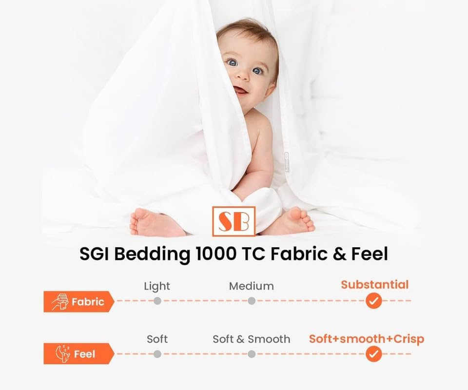 SGI bedding Juego de sábanas de algodón egipcio de 1000 hilos, sábanas de 1000 hilos para cama tamaño King, sábanas suaves y duraderas, sábanas de