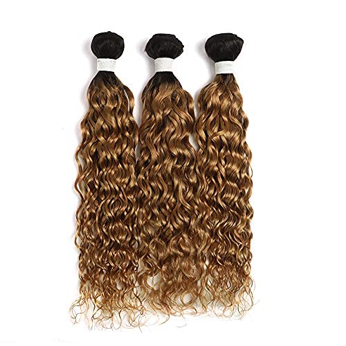 X-TRESS 1 paquete de cabello humano ondulado degradado 1b27, paquetes de cabello rizado rubio degradado 100% cabello humano (20 pulgadas, T1B27#