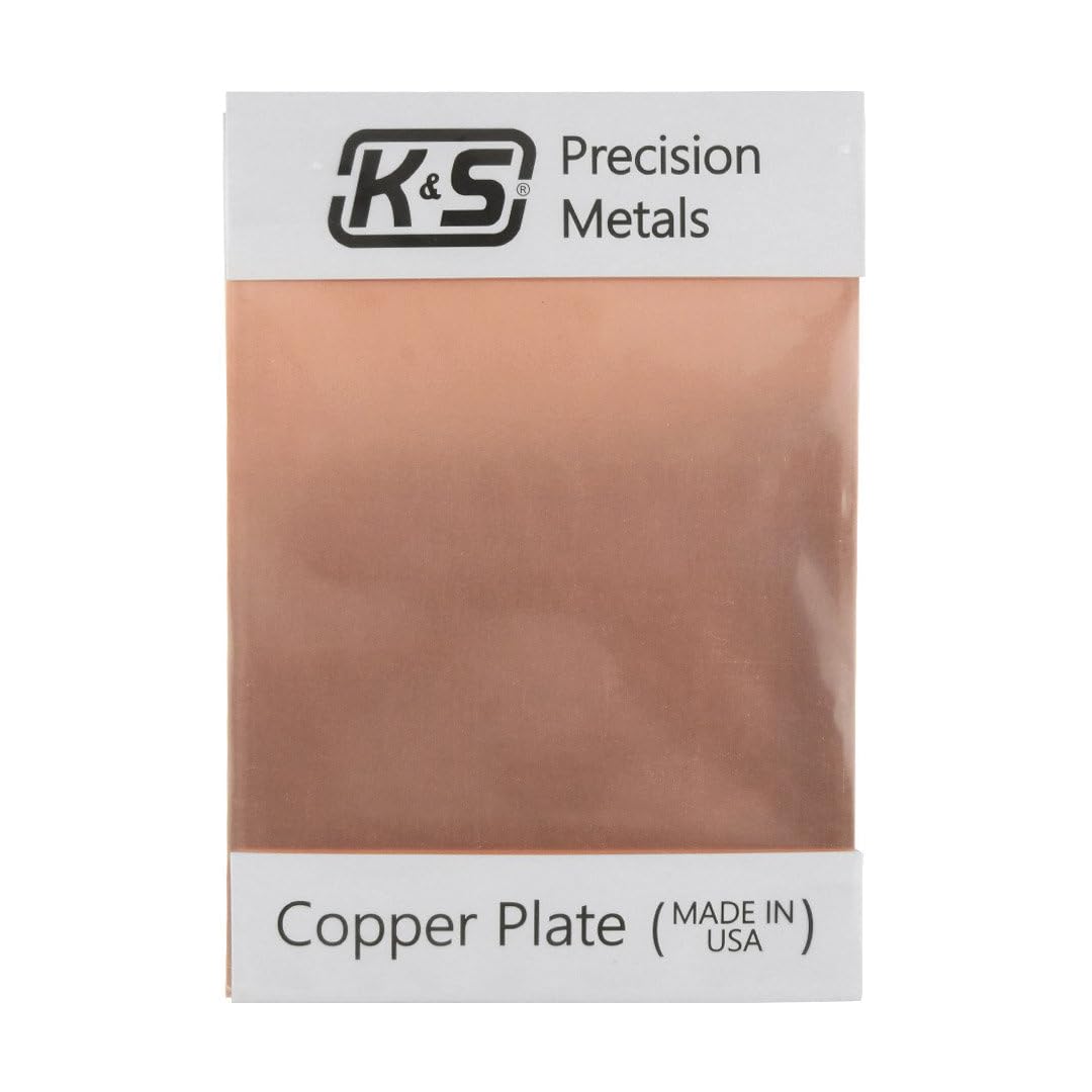 K & S 6602 Placas de grabado de cobre, 0.050 pulgadas de grosor x 5 pulgadas de ancho x 7 pulgadas de largo, 1 pieza, fabricado en los Estados Unidos