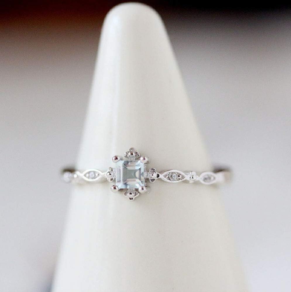 Wenbin Anillo de moda de plata de ley 925 con topacio de cristal azul aguamarina, anillo de compromiso pequeño y fresco de boda, anillos de promesa,